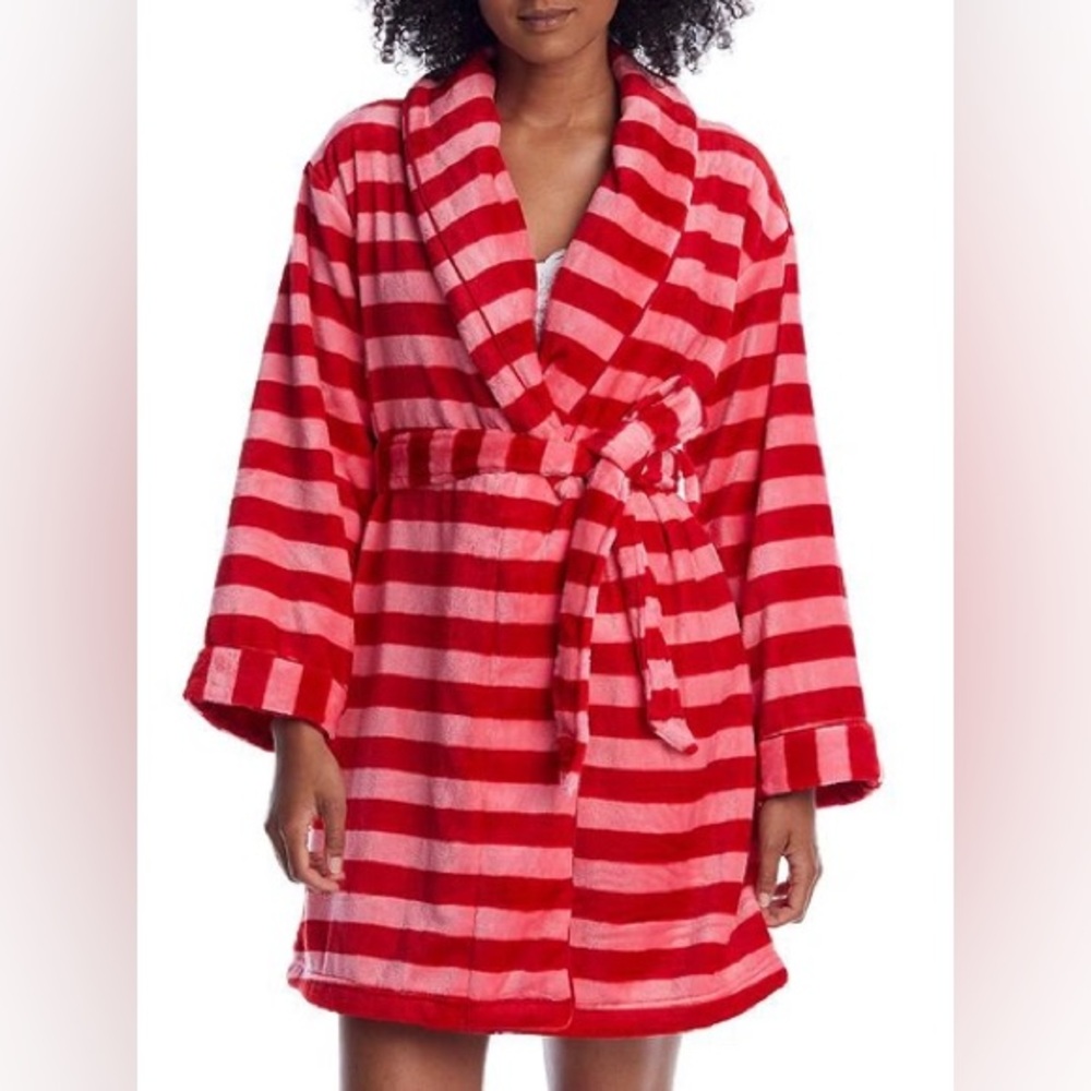 KATE SPADE Holiday Stripe Chenille Robe Pink Size Medium